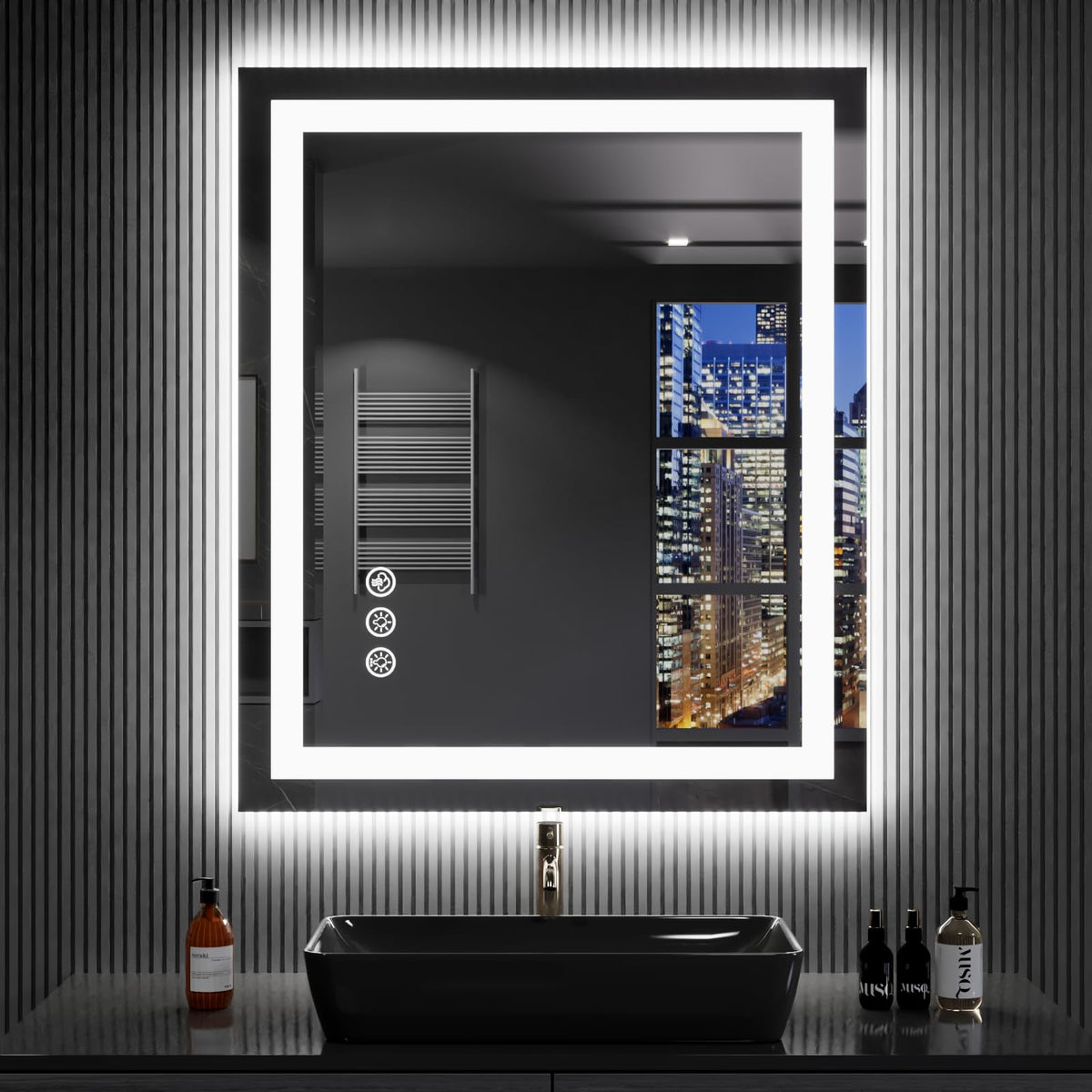 LOAAO front-light LED bathroom mirror for precise makeup with adjustable brightness.