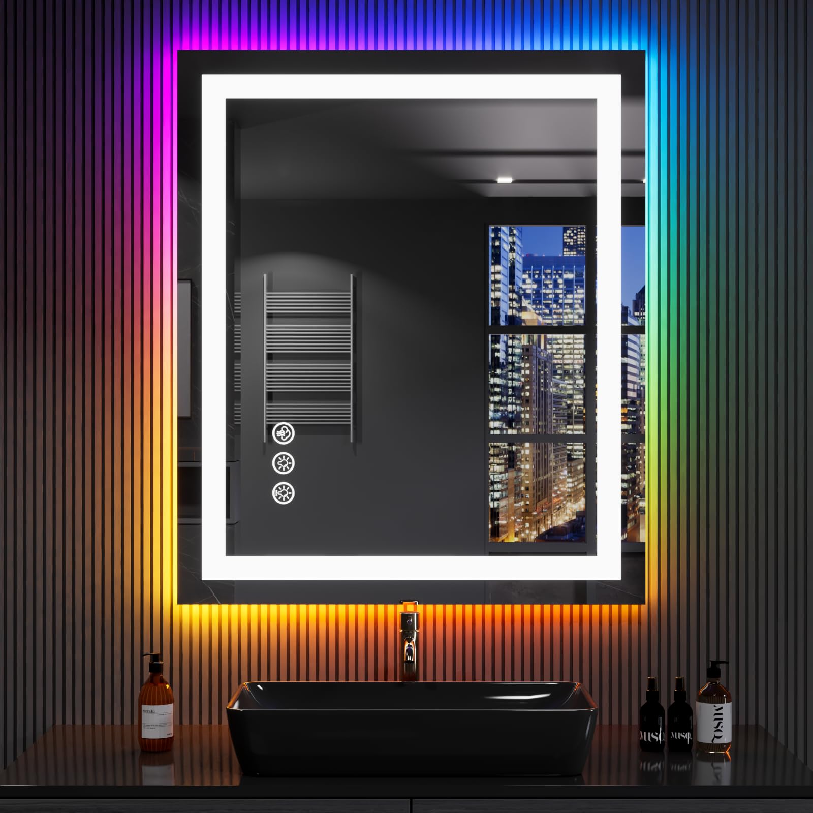 LOAAO RGB backlit mirror offers customizable ambiance for morning grooming.