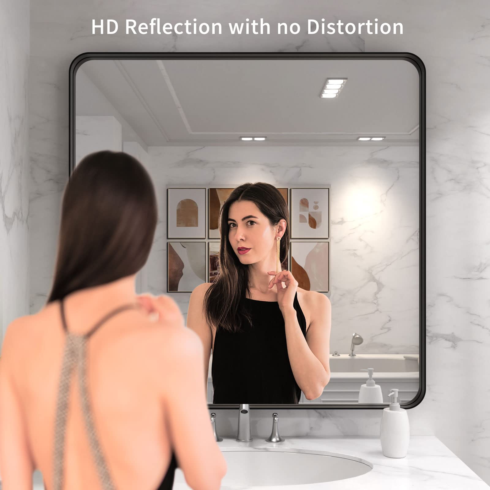 LOAAO matte black frame mirror suited for bathroom vanity with modern style.