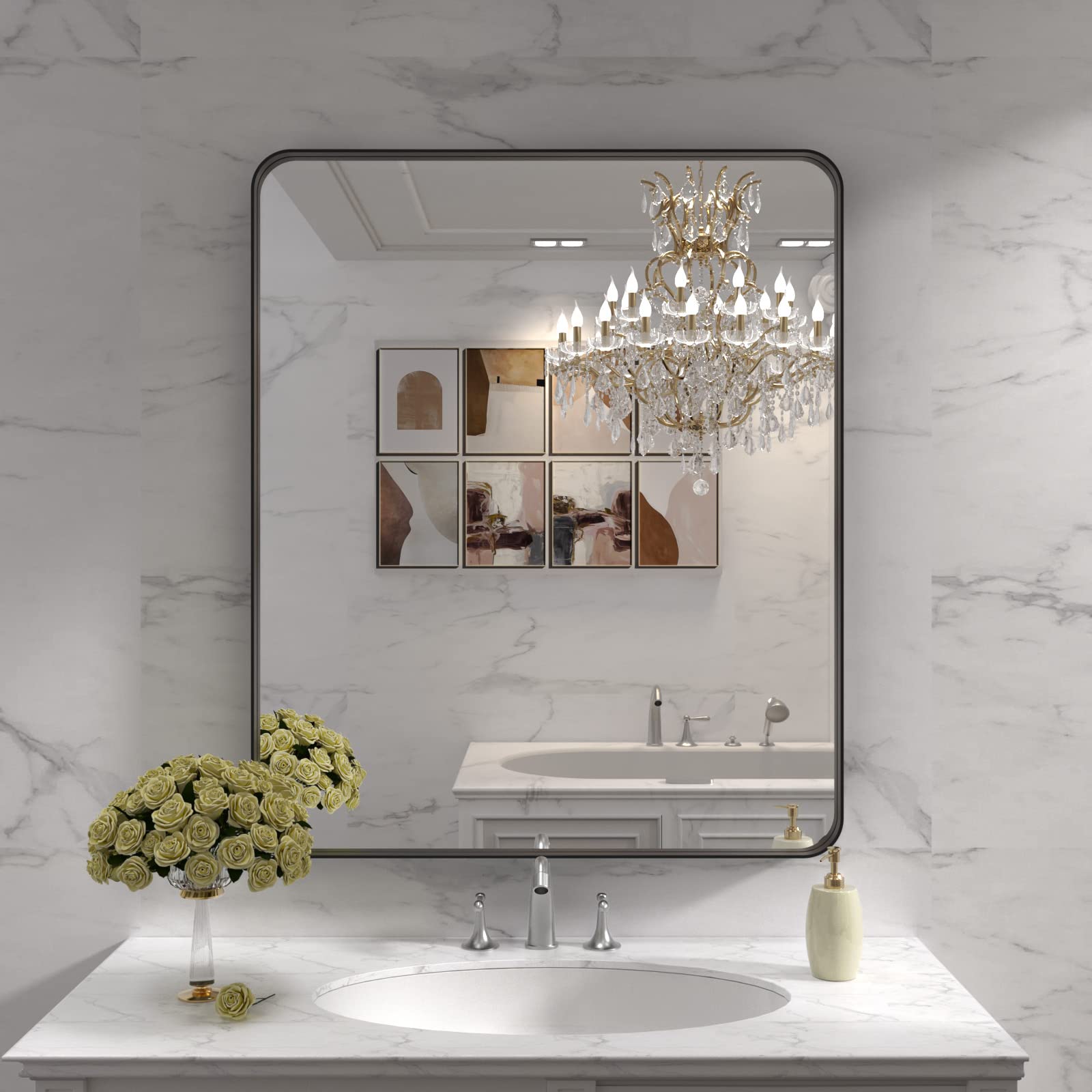 LOAAO versatile mirror for farmhouse or contemporary bathroom decor.