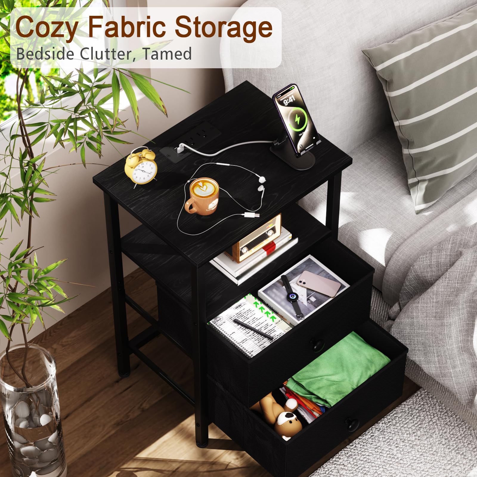 LOAKEKEL adjustable feet nightstand stays steady on uneven floors