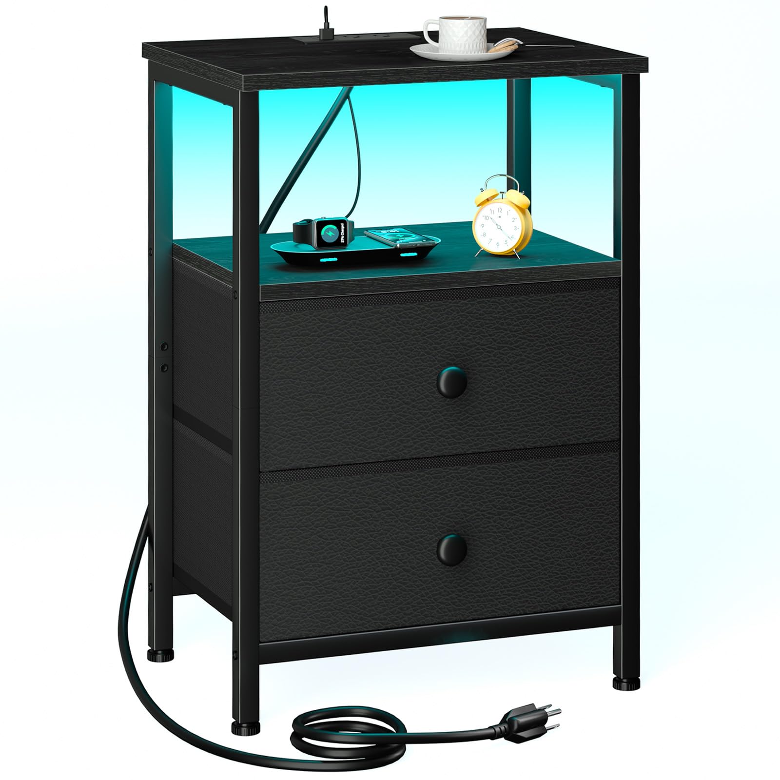LOAKEKEL LED nightstand with light strip for easy midnight visibility.
