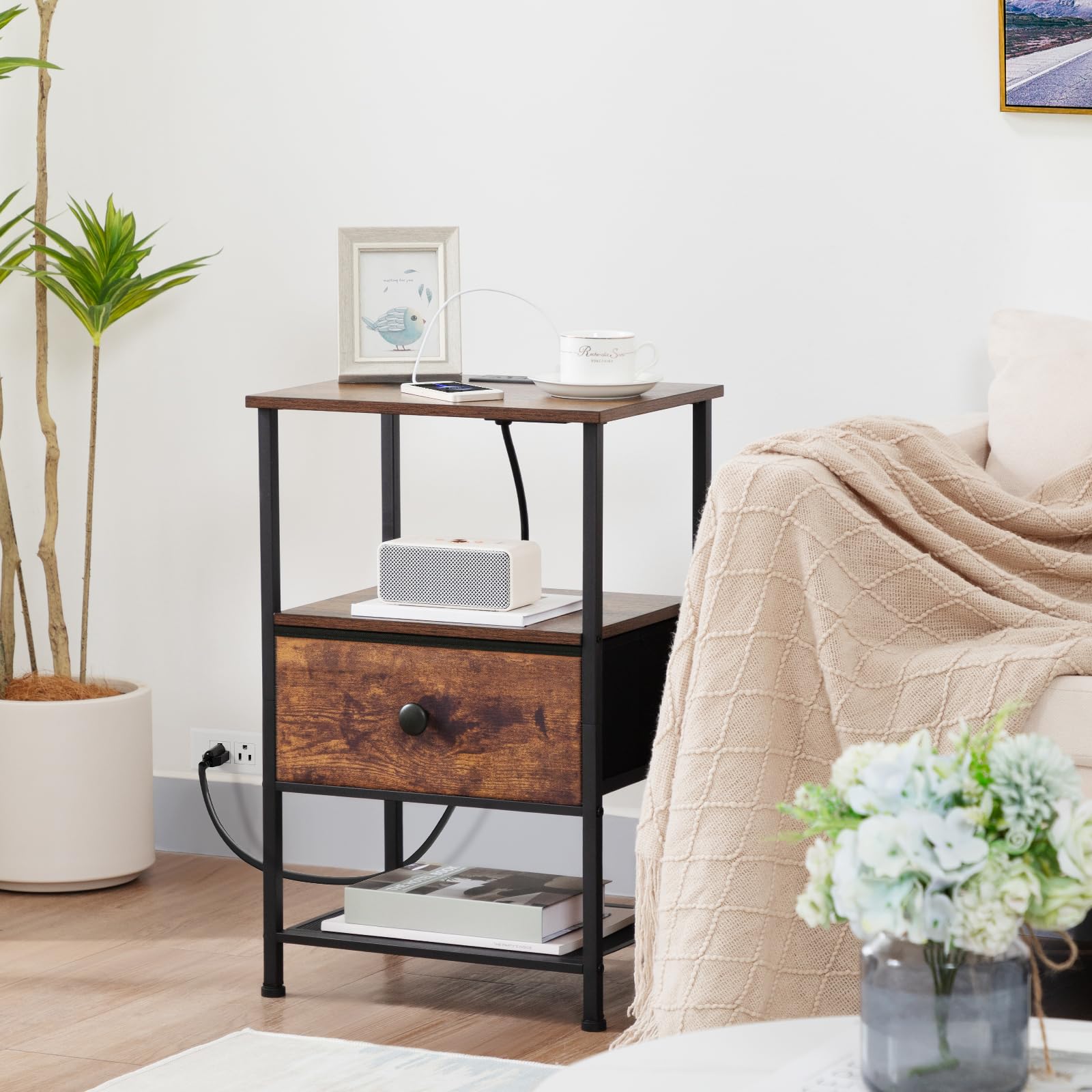 LOAKEKEL living room night stand with storage shelf beside sofa