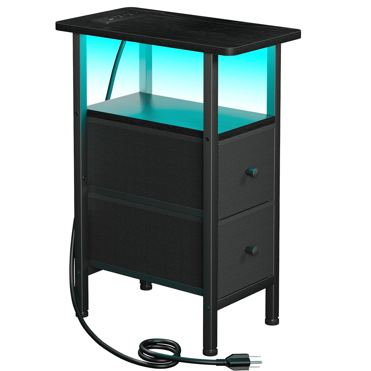 LOAKEKEL narrow end table with charging station beside sofa for easy charging