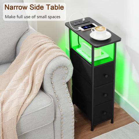 LOAKEKEL Narrow End Table with fabric drawers for organized living room storage.