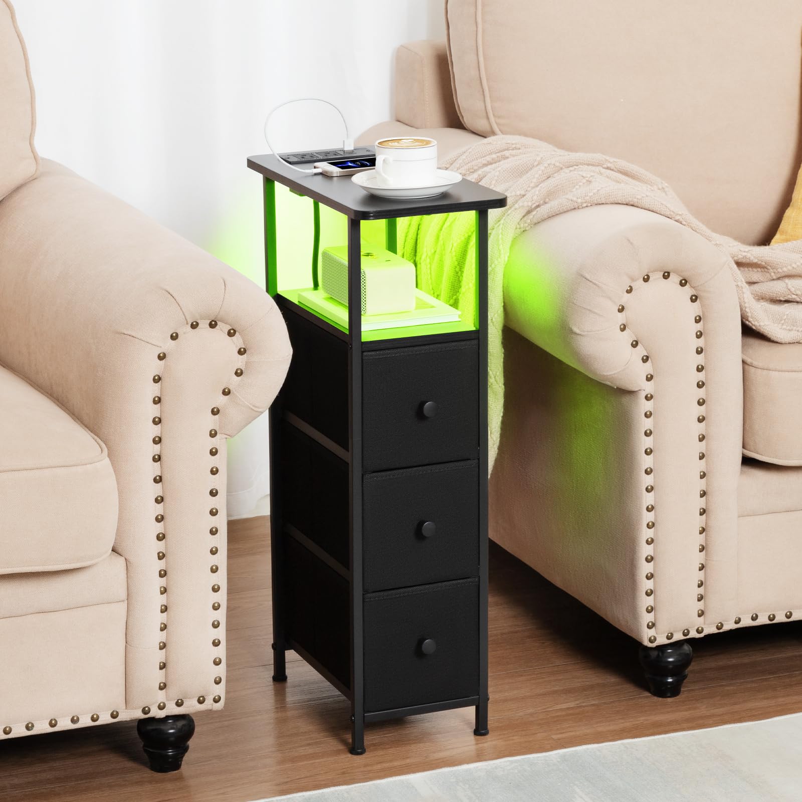 LOAKEKEL End Table open storage shelf for quick access to remotes and magazines.