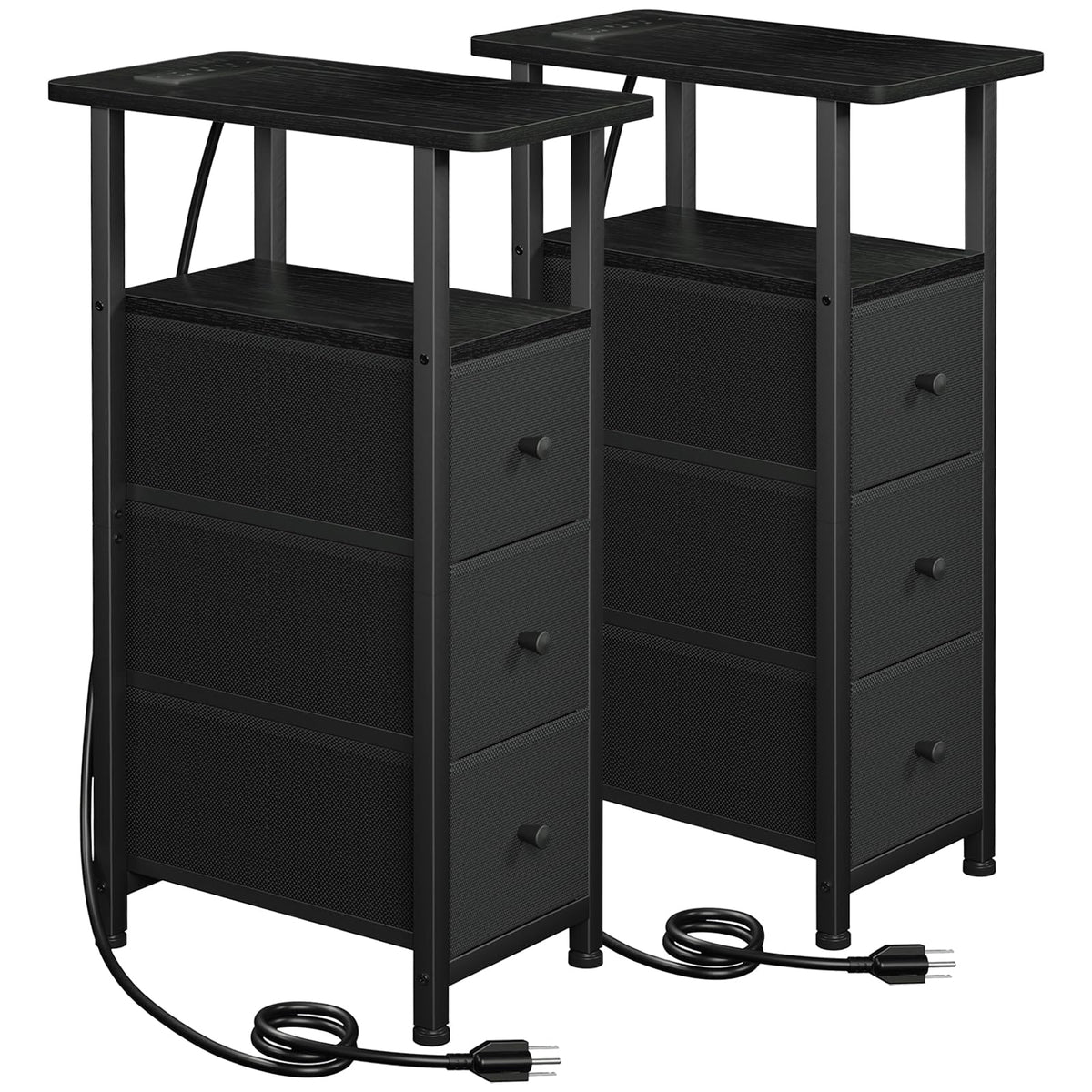 LOAKEKEL narrow end table set in black, front view for compact living spaces.