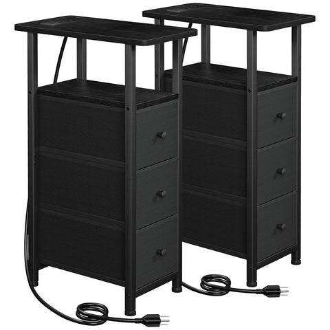 LOAKEKEL narrow end table set in black, front view for compact living spaces.