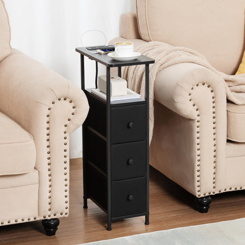 LOAKEKEL end table featuring fabric drawers for discreet organization.