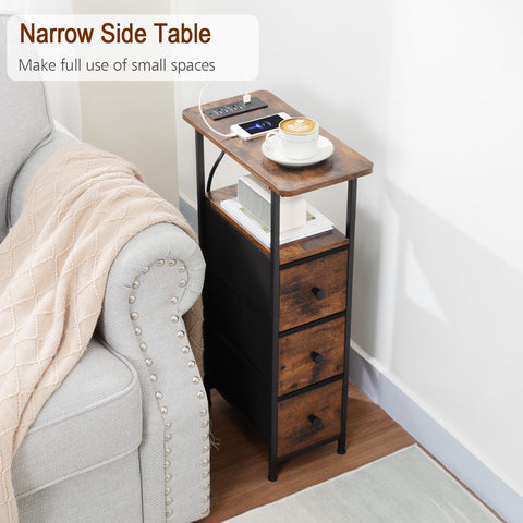 LOAKEKEL Narrow End Table side profile shows slim silhouette for compact rooms