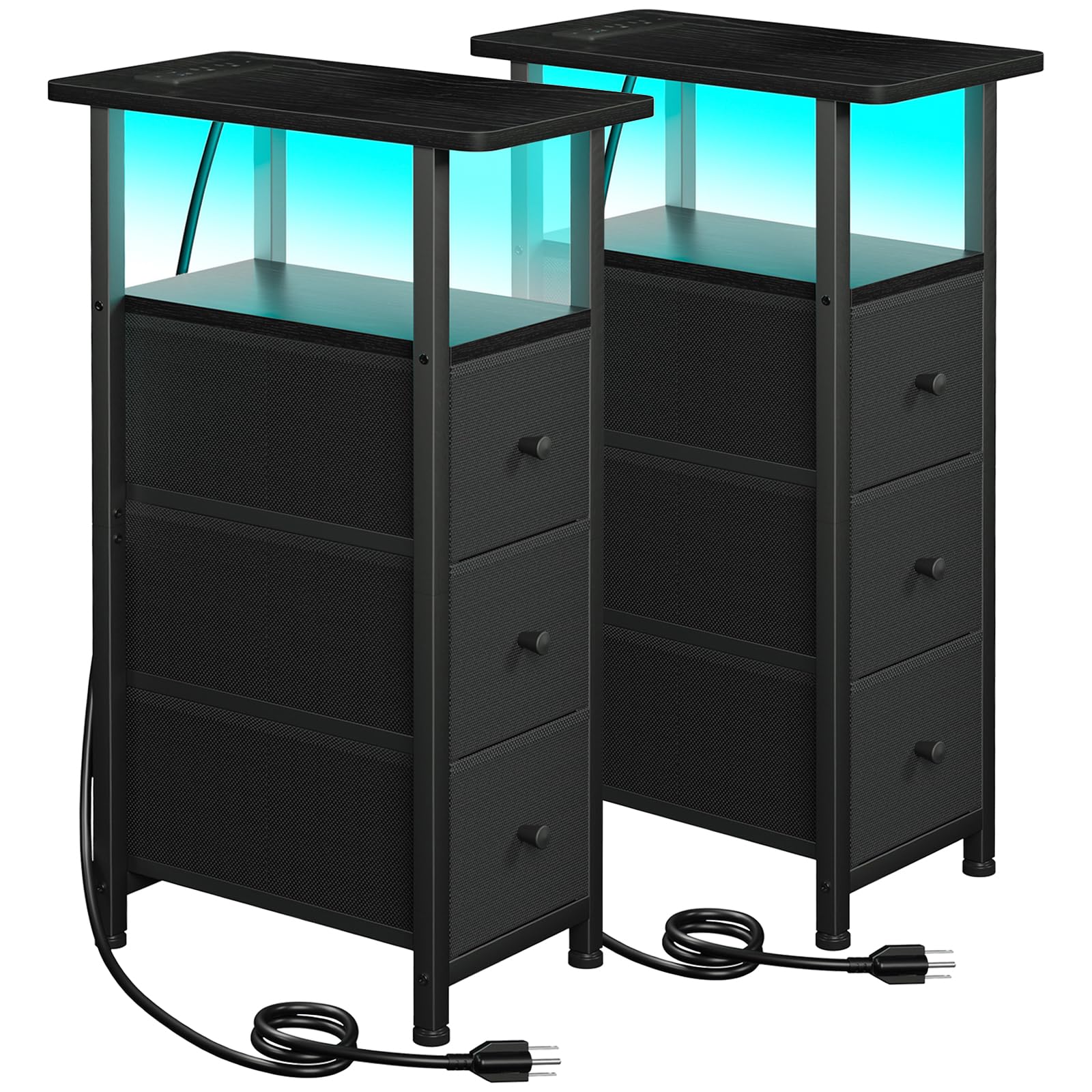 LOAKEKEL Narrow End Table top view shows compact footprint and black finish.