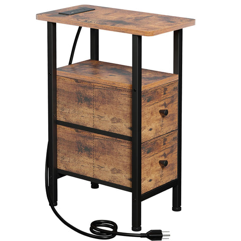 LOAKEKEL narrow end table top surface in rustic brown provides compact workspace.