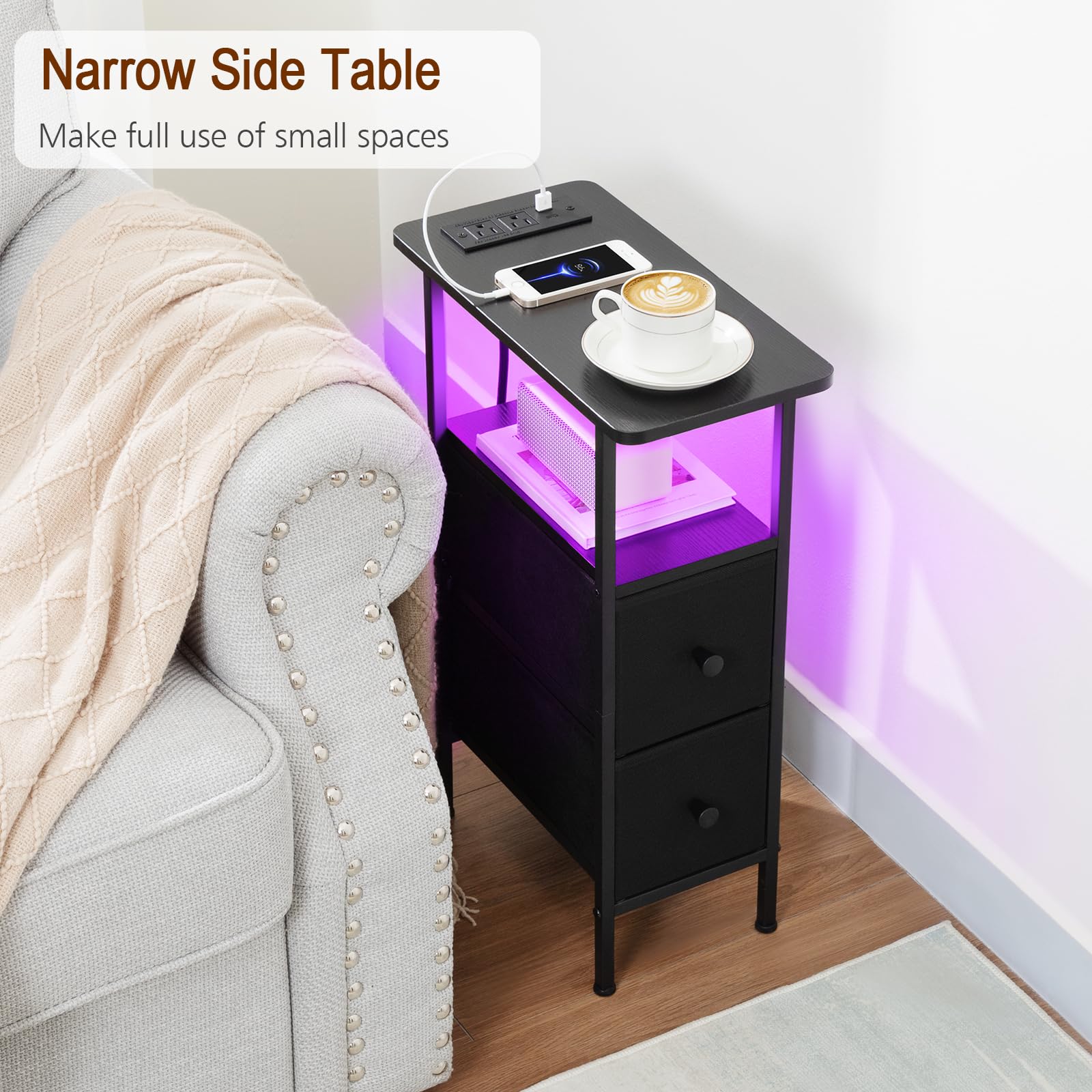 LOAKEKEL two-drawer storage end table helps organize remotes and cables
