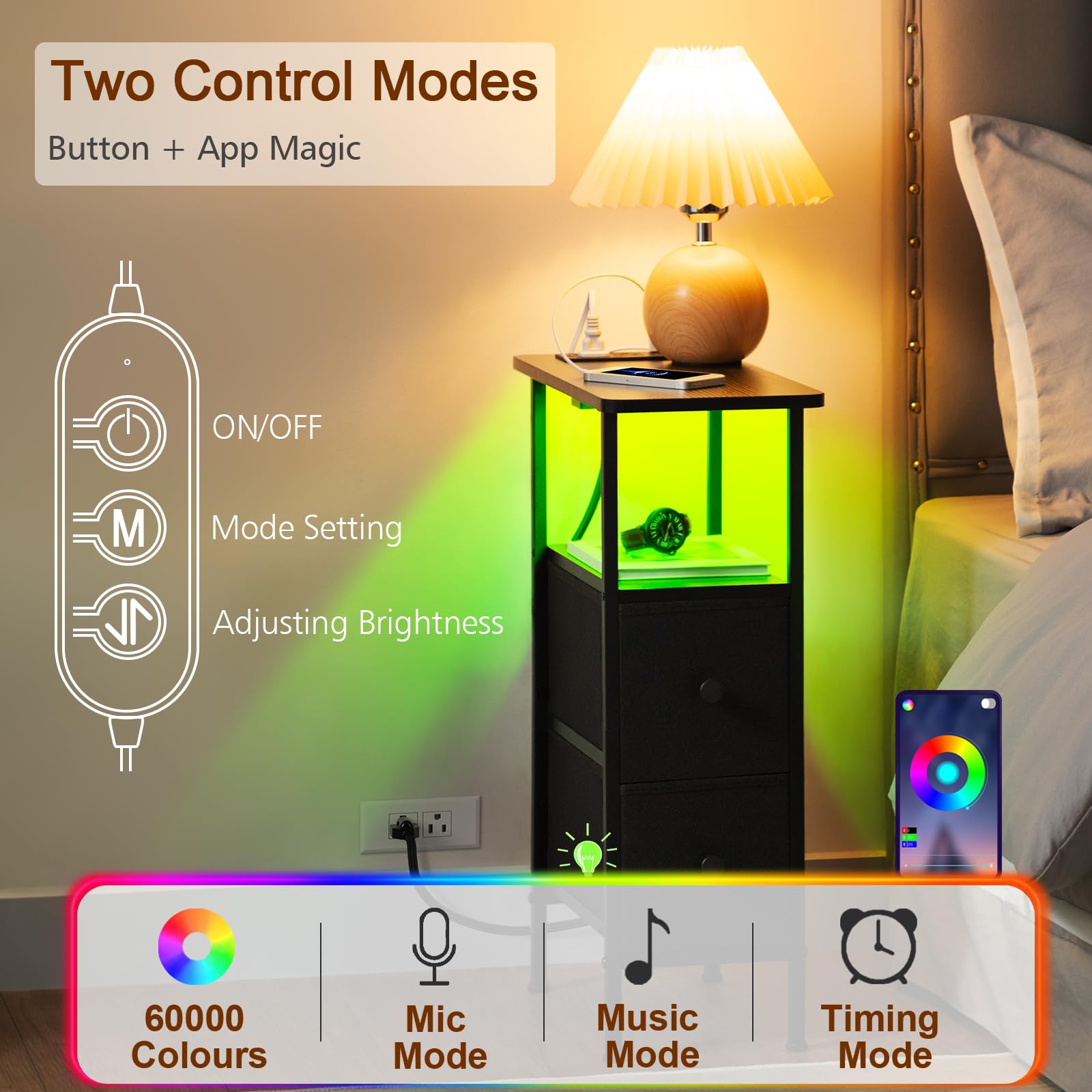 LOAKEKEL table showing USB-C and AC outlets for quick power access