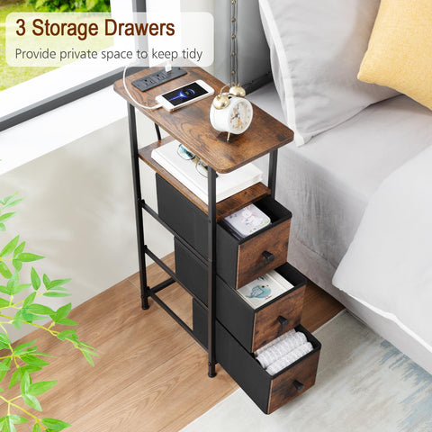 LOAKEKEL End Table wood top with metal frame for sturdy style