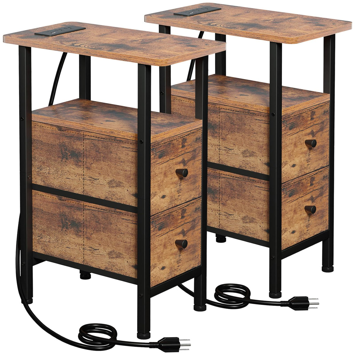 LOAKEKEL Narrow Nightstand with charging station on top, ideal for quick device charging.
