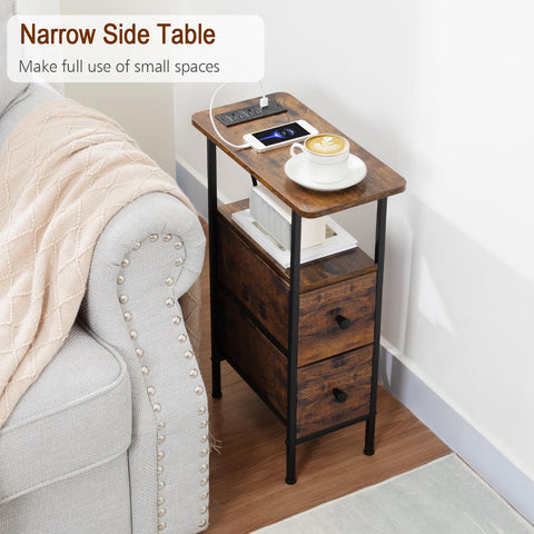 LOAKEKEL Fabric drawer front on a nightstand with wood-look print.