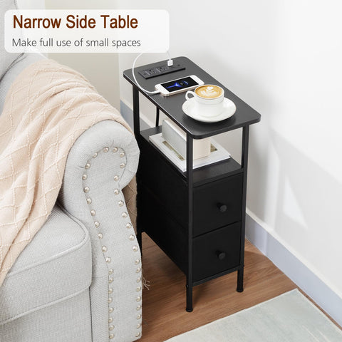 LOAKEKEL narrow nightstand front drawer with hidden storage for remotes