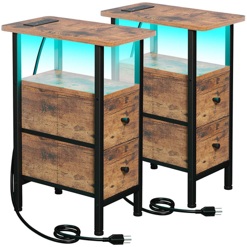 LOAKEKEL Narrow Nightstand top surface in rustic brown finish.