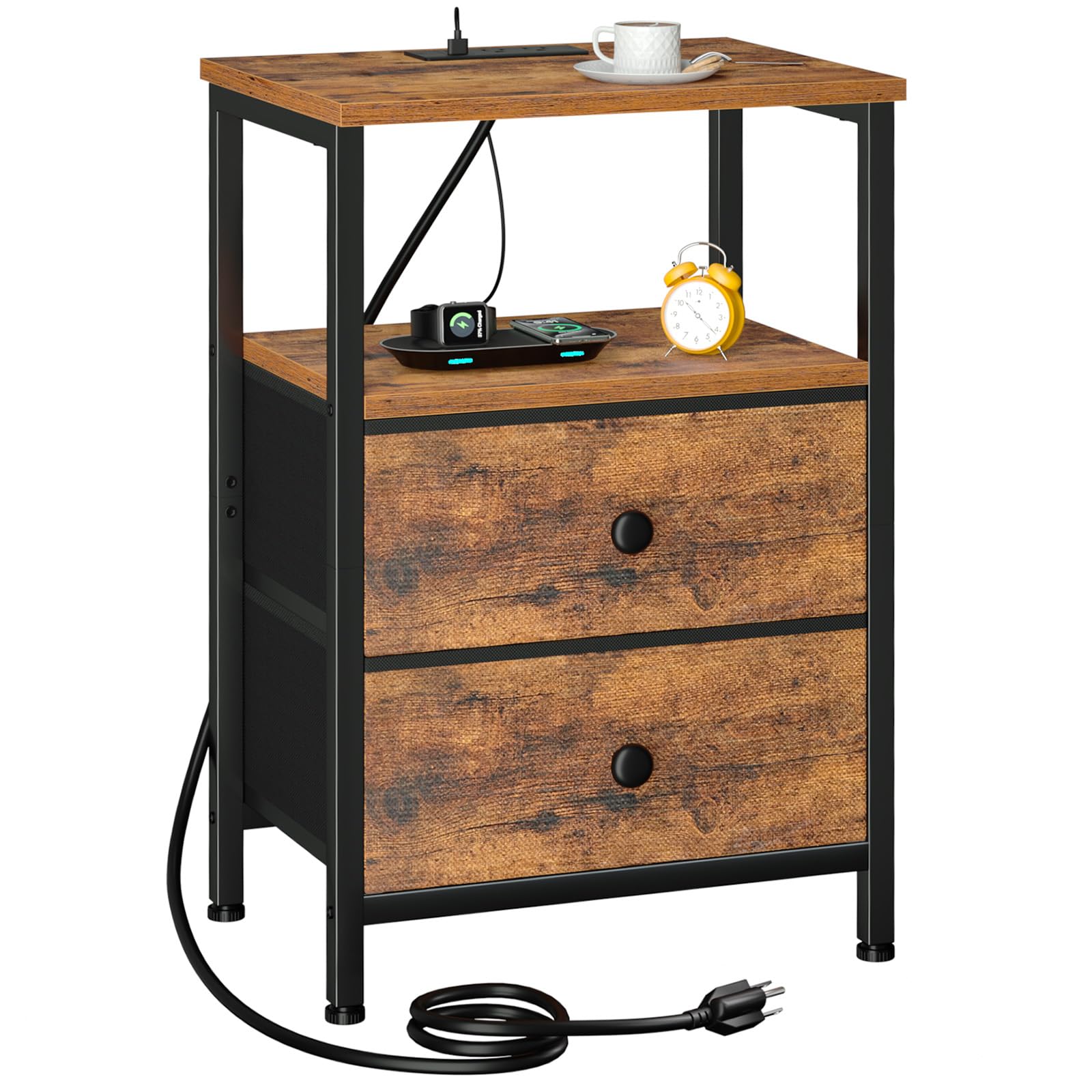LOAKEKEL night stand top charging surface with USB ports for easy bedside power.