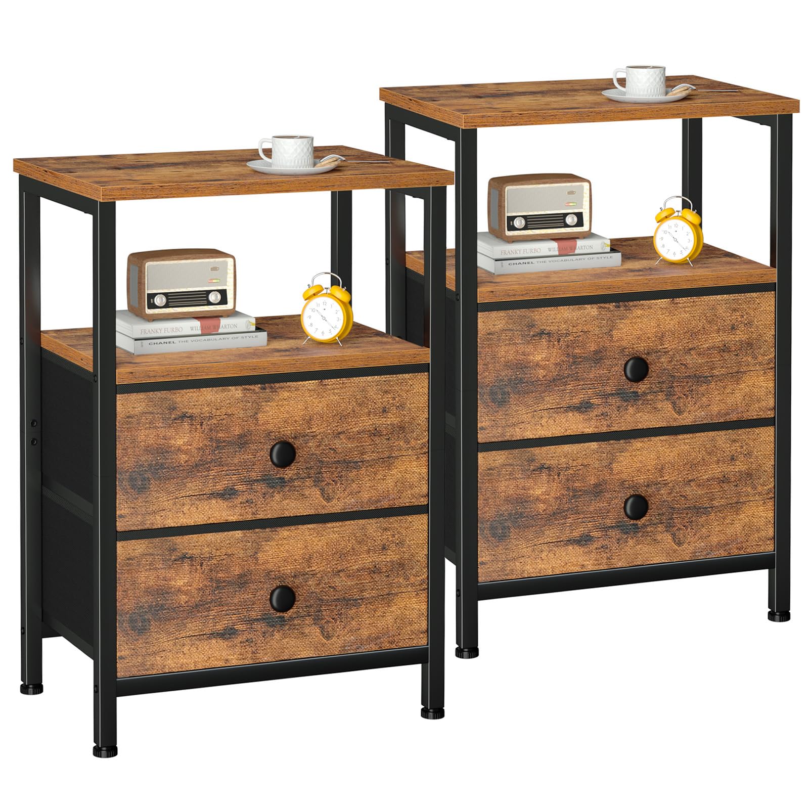 LOAKEKEL Night Stand Set 2 bedside pair with two fabric drawers for organized storage.