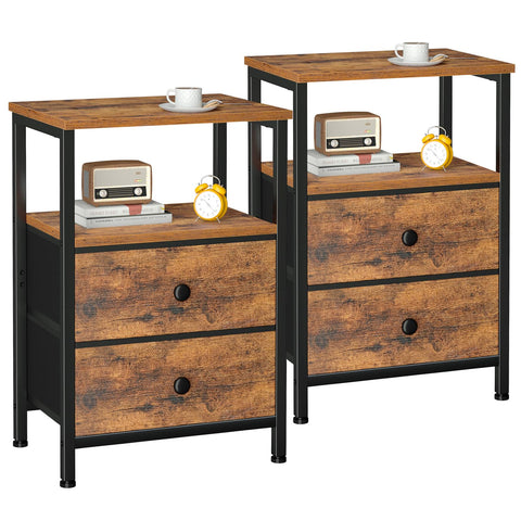 LOAKEKEL Night Stand Set 2 bedside pair with two fabric drawers for organized storage.
