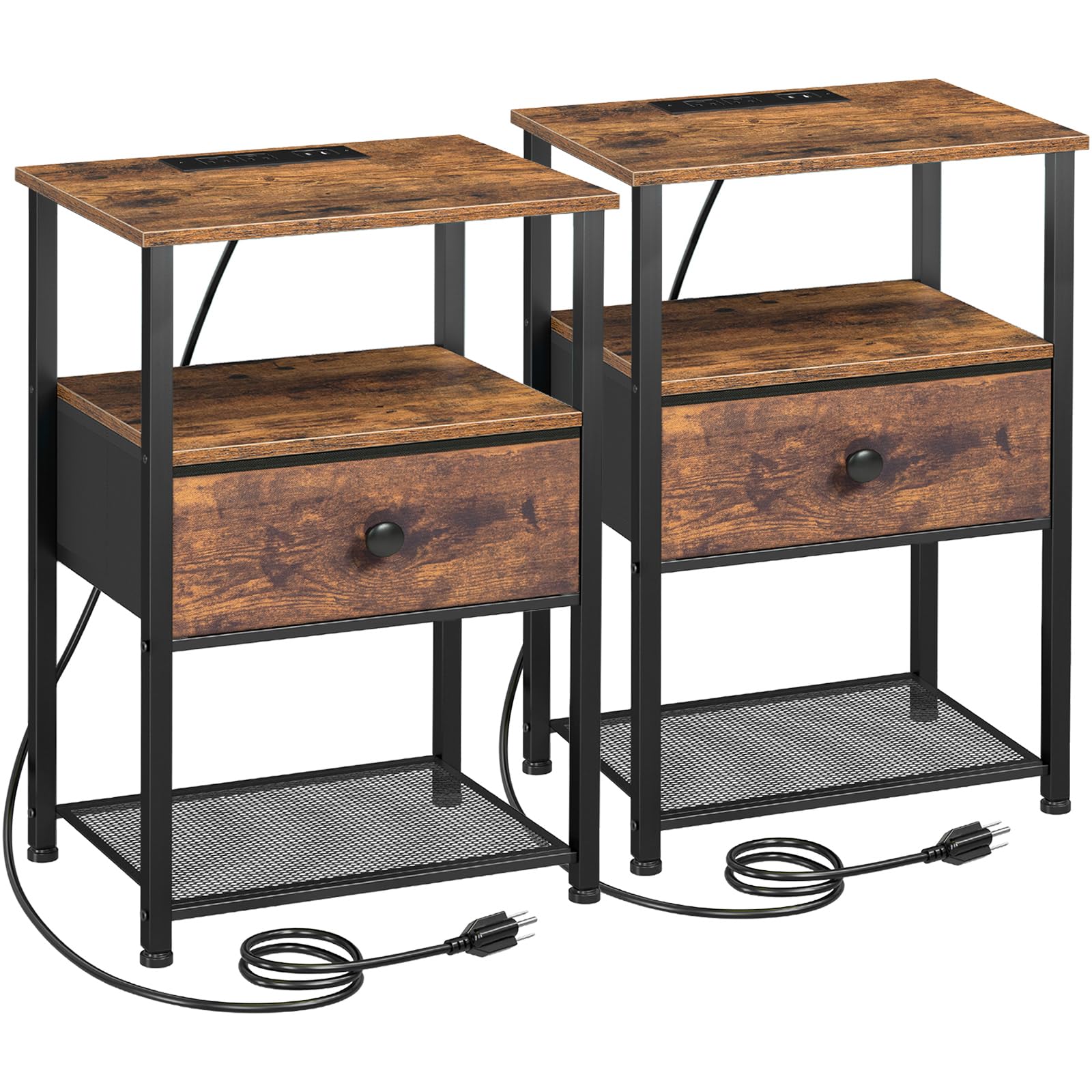 LOAKEKEL night stand set 2 with charging station showing multiple device charging