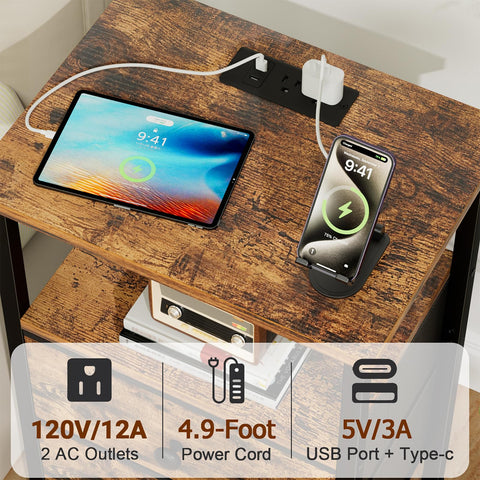 LOAKEKEL bedside table showing USB ports for convenient device charging.