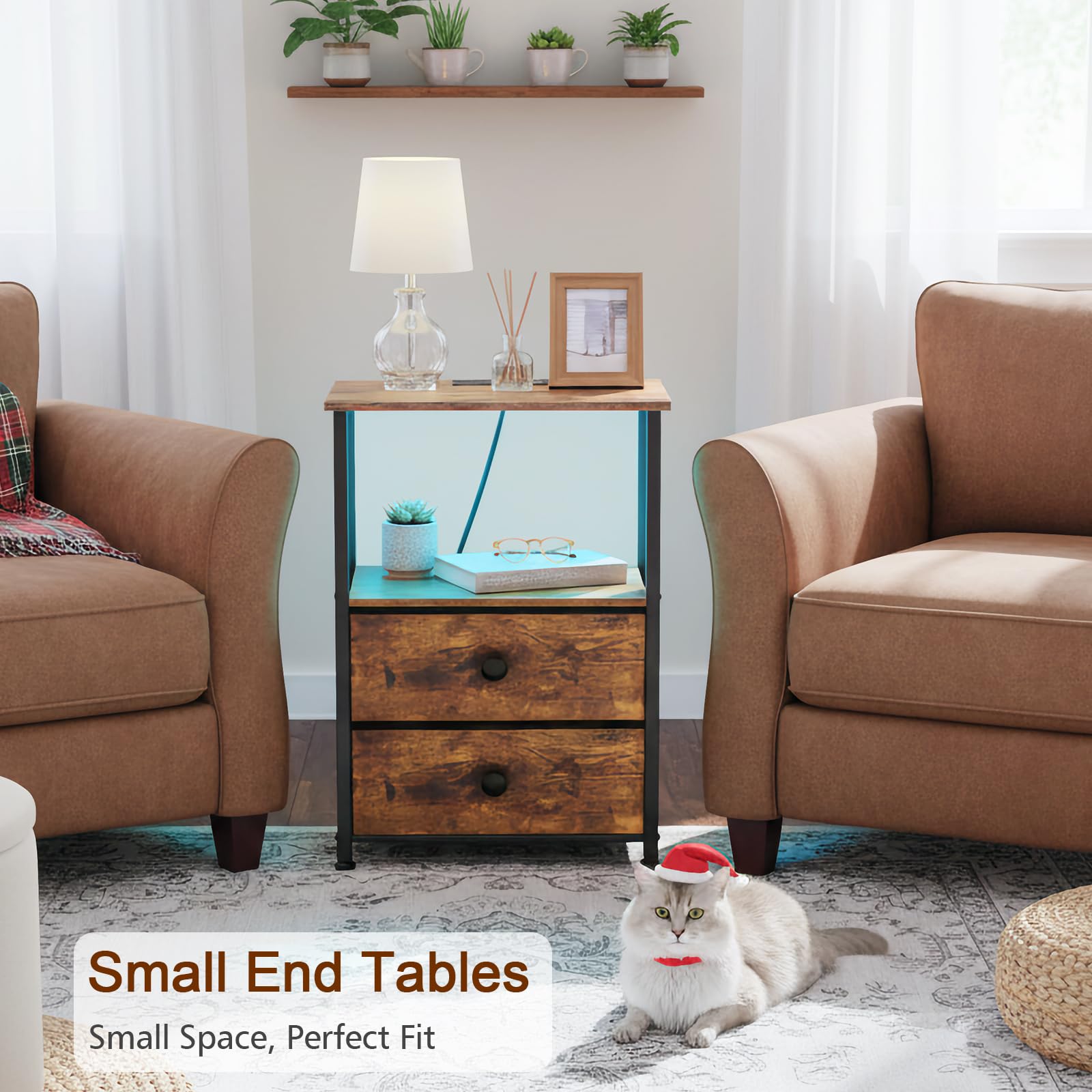 LOAKEKEL Night Stand 2 drawers with handles for easy access
