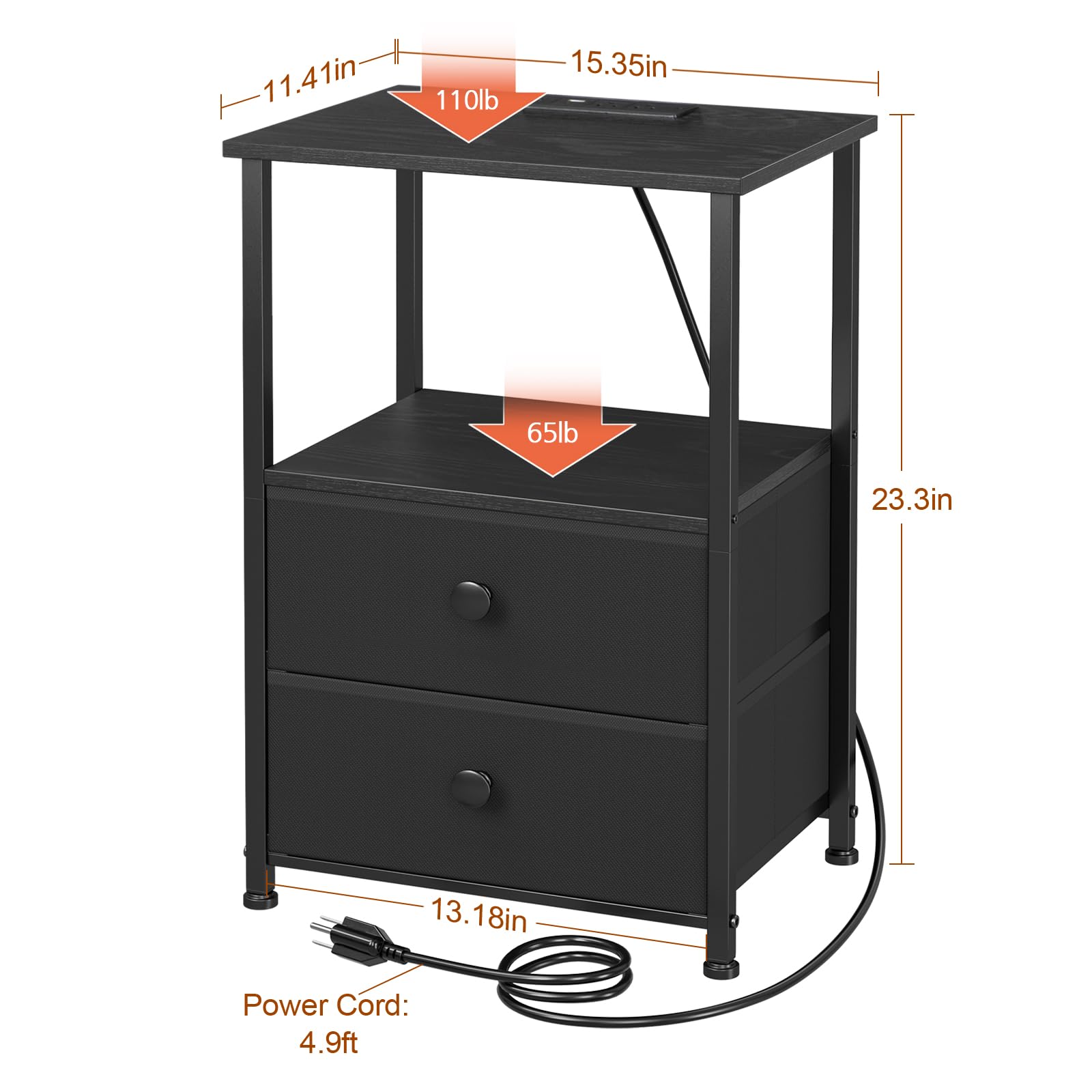 LOAKEKEL nightstand carbon metal frame ensures sturdy support and easy maintenance.