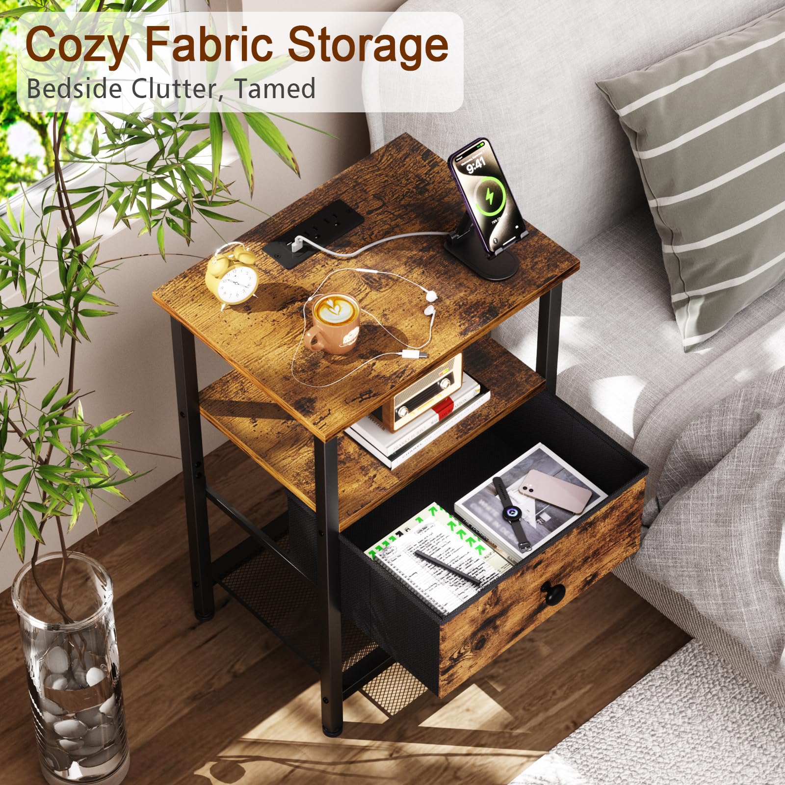 LOAKEKEL fabric drawer open showing clutter-free storage