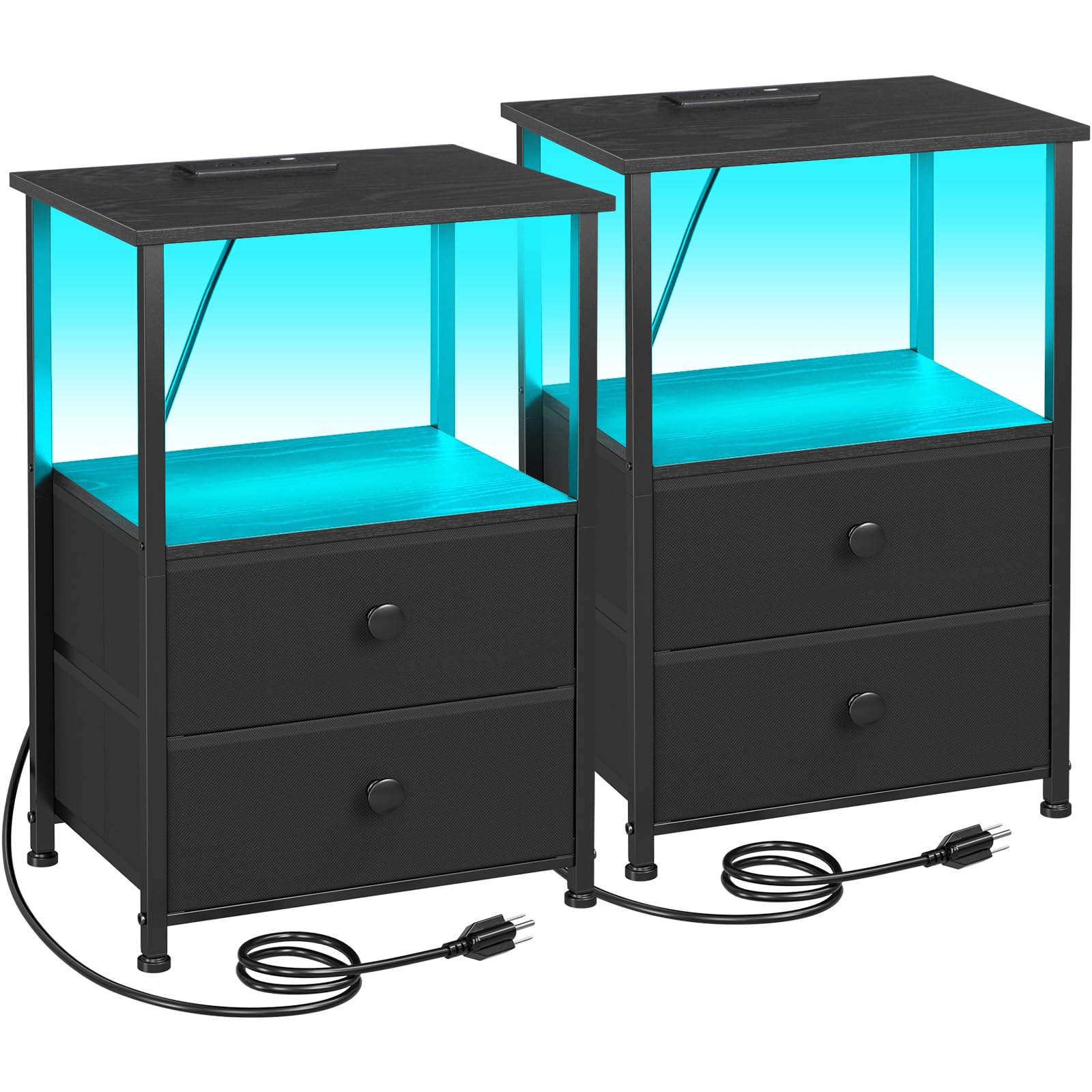 LOAKEKEL nightstand with LED lighting creates warm bedside ambiance and adjustable colors.