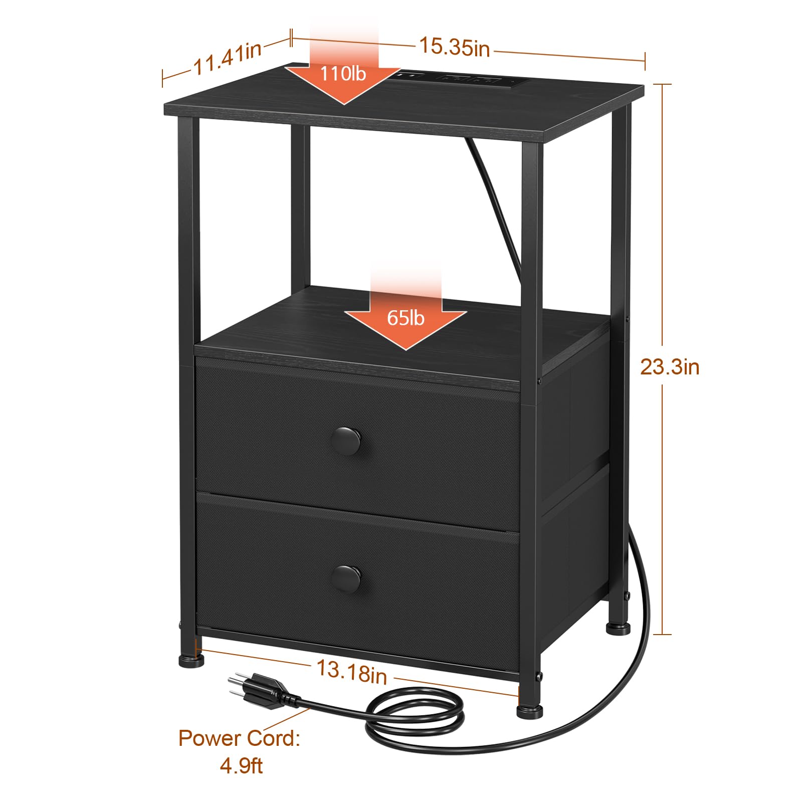 LOAKEKEL nightstand set 2 black — quick assembly ready kit