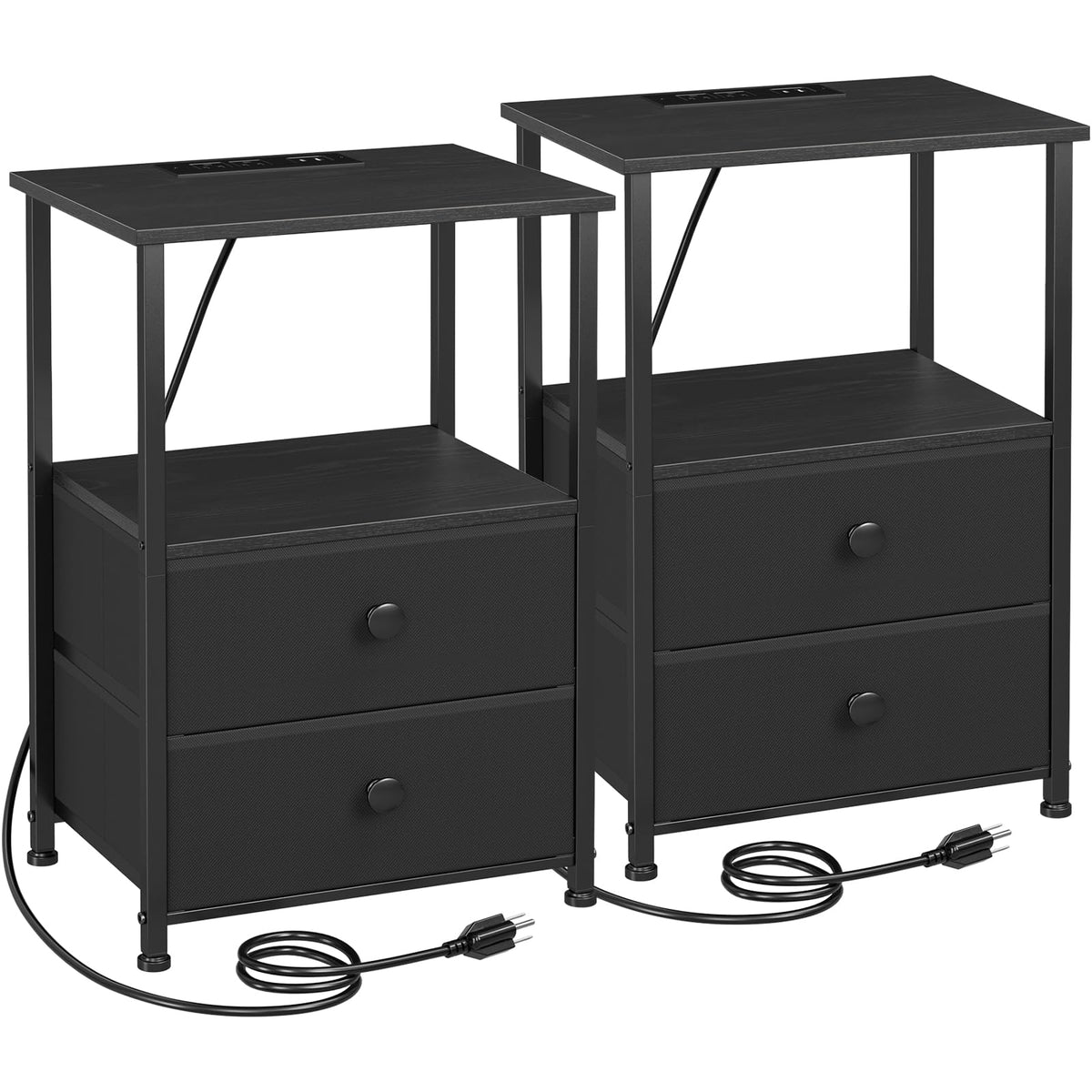 LOAKEKEL nightstand set 2 with charging station — top view shows easy device access