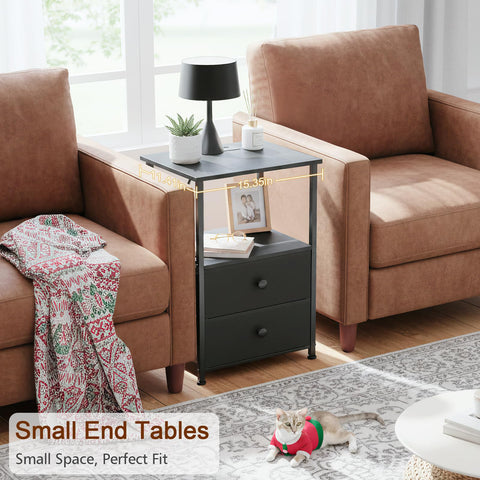 LOAKEKEL nightstand set 2 black — fabric drawers for hidden items