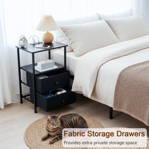 LOAKEKEL nightstand set 2 black — open shelf storage organized bedside
