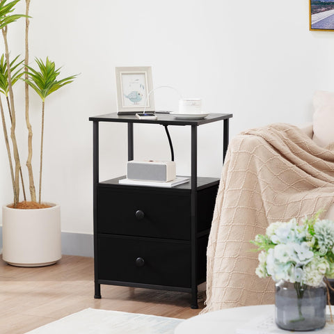LOAKEKEL nightstand set 2 black — top panel wood accent
