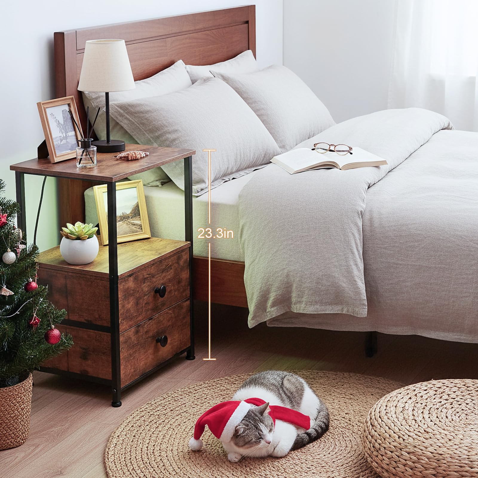 LOAKEKEL Night Stand Set 2 charging station powers devices from bedside