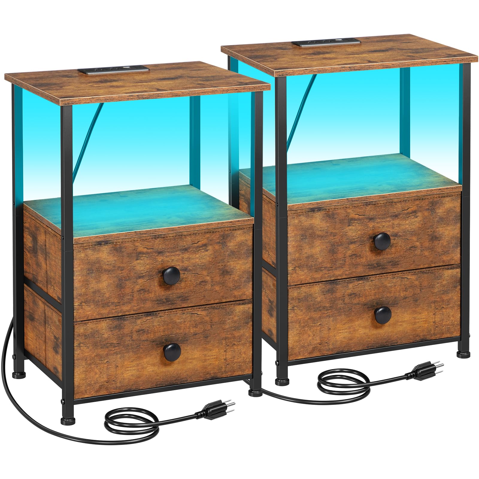 LOAKEKEL Night Stand Set 2 with LED RGB lights creates cozy bedside ambiance
