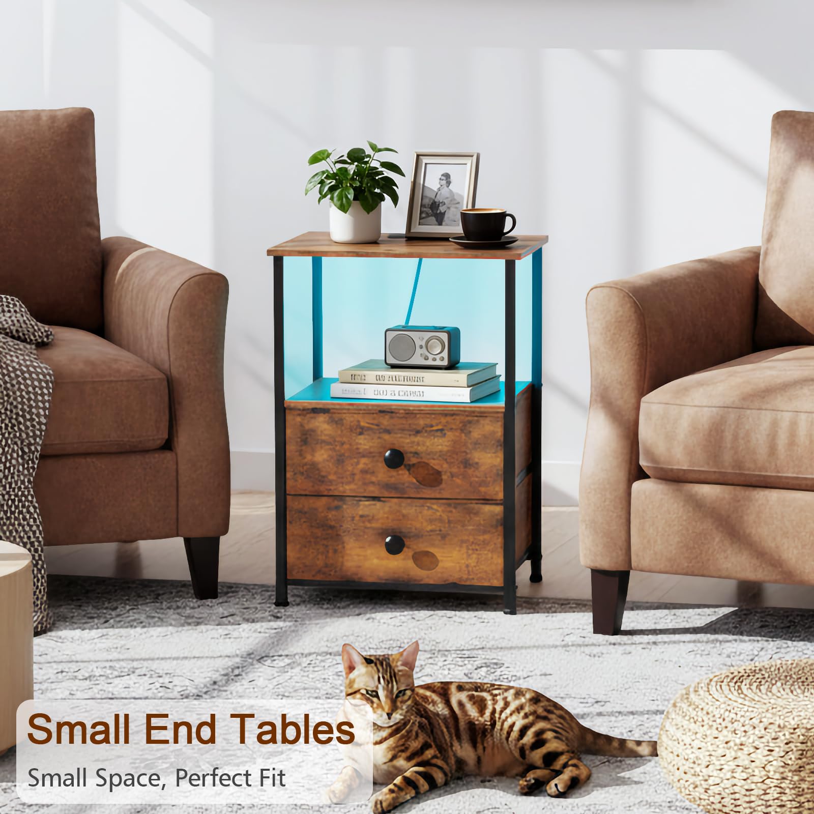 LOAKEKEL Night Stand Set 2 blends particle board and carbon metal for stability