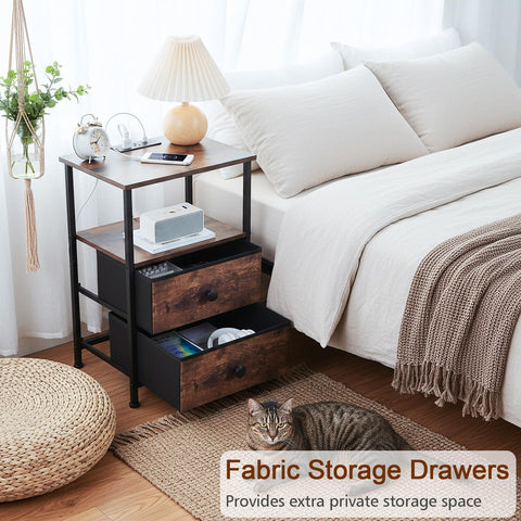 LoakeKel Night Stand Set 2 fabric drawers provide easy-access storage