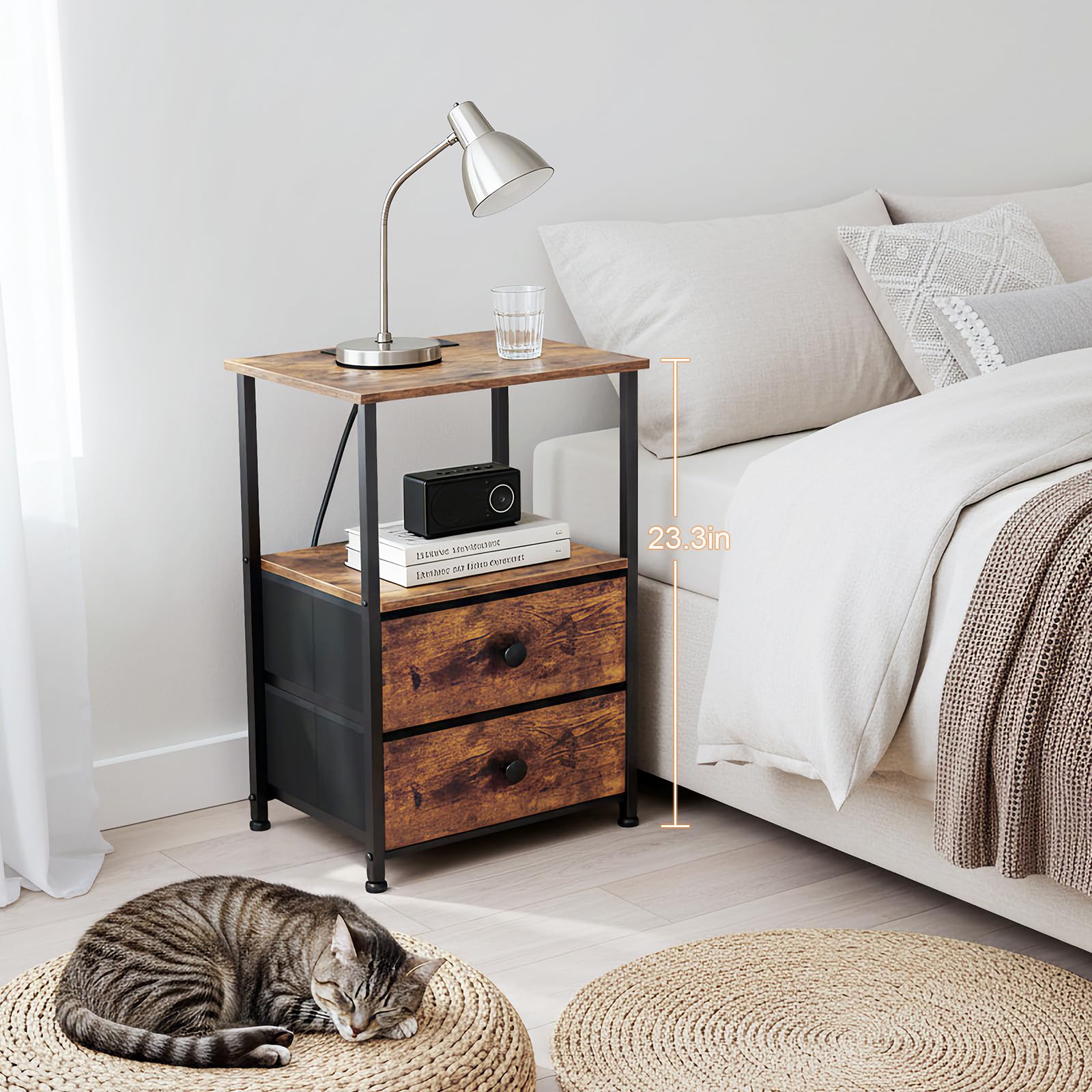 LoakeKel Night Stand Set 2 with two fabric drawers for organized storage