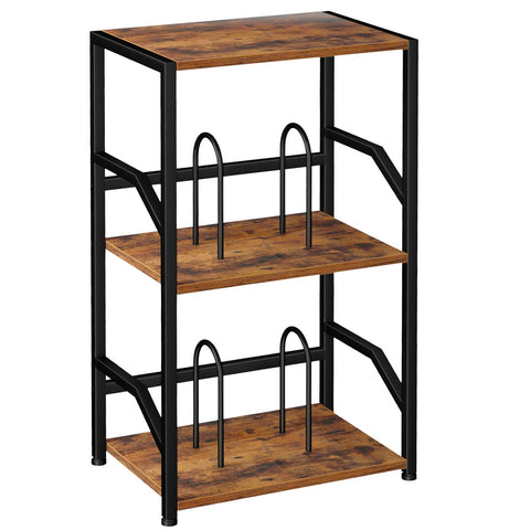 LOAKEKEL record player stand front view highlights three-tier design for organized vinyl storage