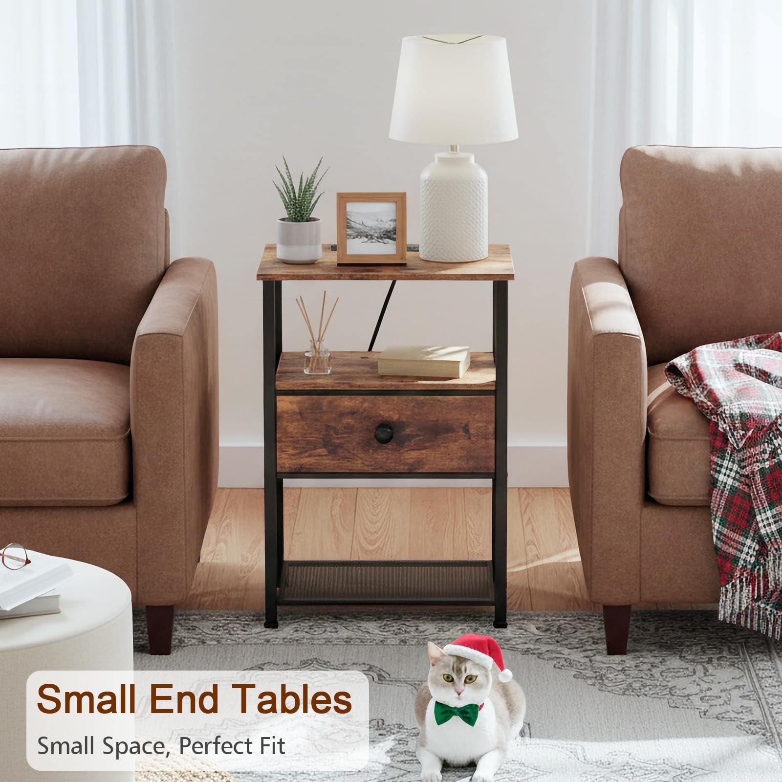 LOAKEKEL set of 2 bedroom tables arranged for symmetrical bedside use