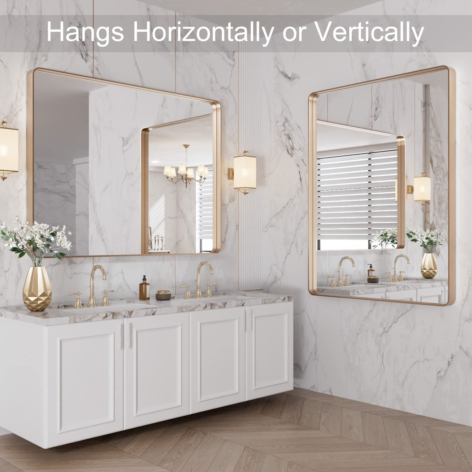 LOAAO modern gold mirror enhances decor and lighting ambience