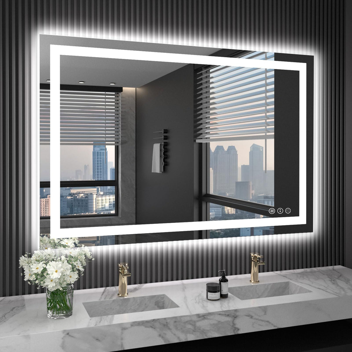LOAAO 40x32 LED mirror with backlit and front-lit illumination for precise makeup.