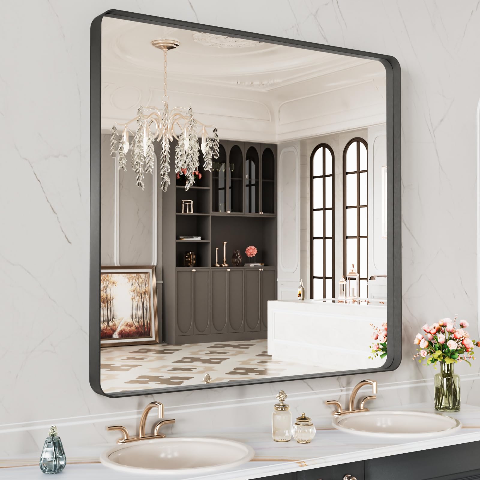 LOAAO bathroom mirror with matte black frame delivers a clear, distortion-free reflection for daily grooming.