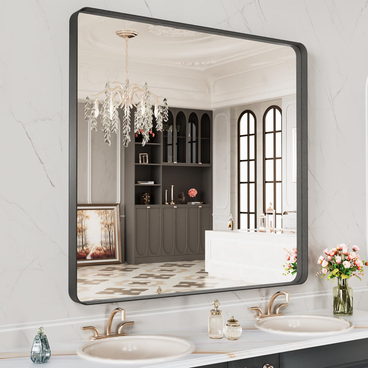 LOAAO bathroom mirror with matte black frame delivers a clear, distortion-free reflection for daily grooming.