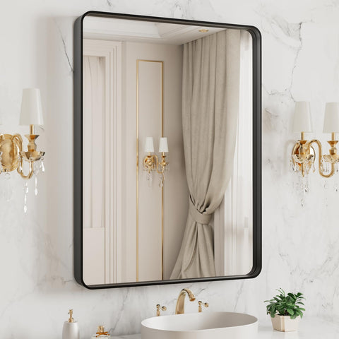 LOAAO bathroom mirror with anti-rust black metal frame for durability