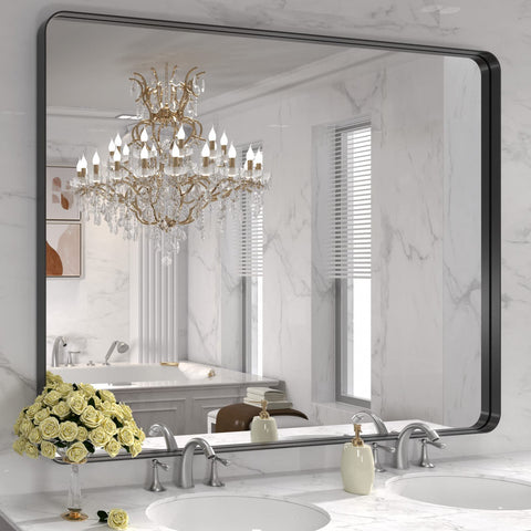 LOAAO bathroom mirror with black metal frame, front view for precise grooming.